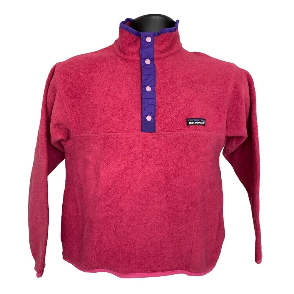 Patagonia Girls Pink Purple Fleece Kids 14 Pullover Jacket 1/4 Snap